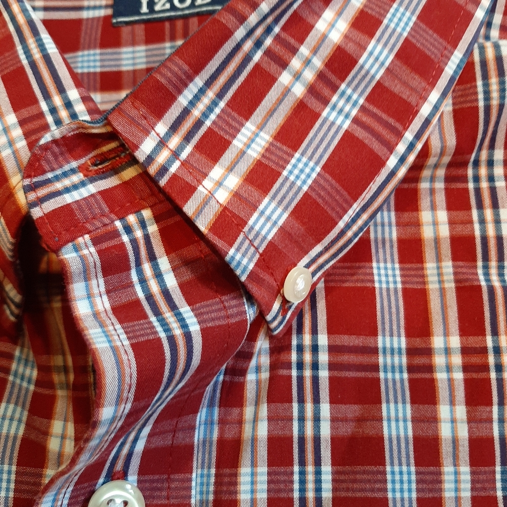 Izod Big Men's Red & White Plaid Long Sleeve Button Shirt - Picture 2 of 6